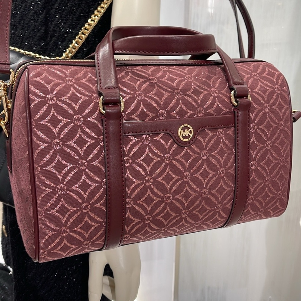 MICHAEL KORS JST TRAVEL MEDIUM DUFFLE SATCHEL SHOULDER CROSSBODY BAG MK OXBLOOD - Picture 13 of 16